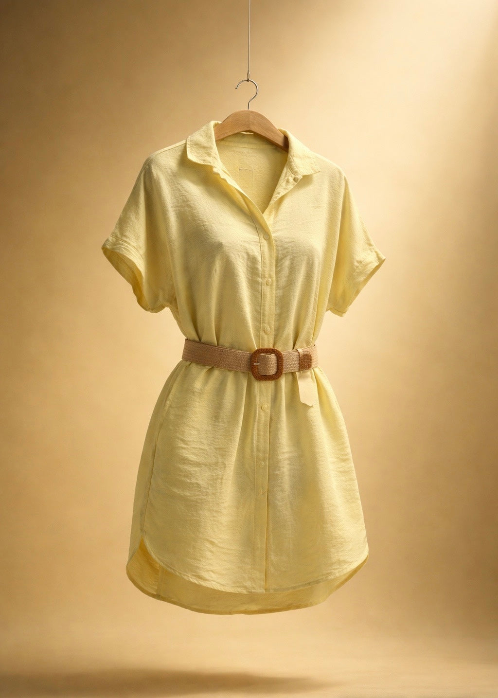 Linen Shirt Dress in Soft Butter Yellow