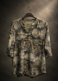Olive Spiral Print Henley Top