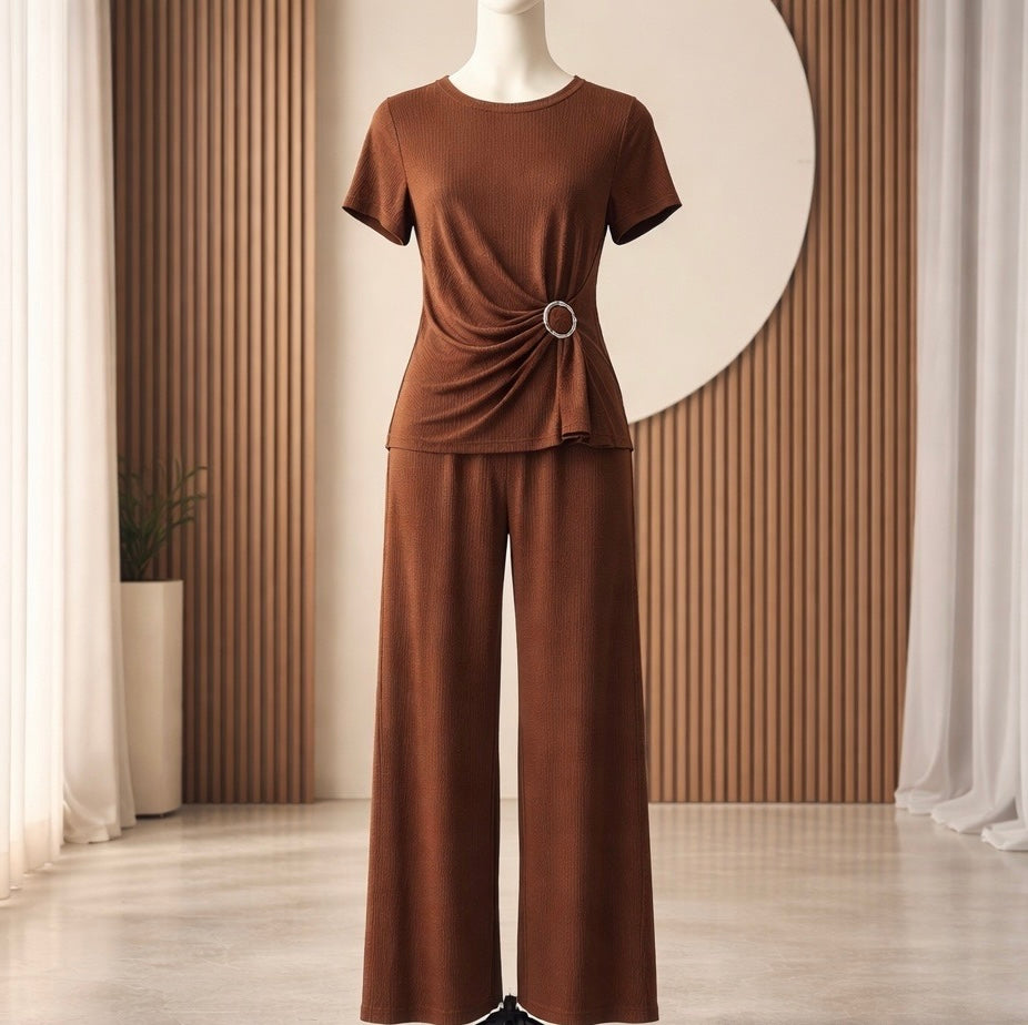 Ribbed Two-Piece Co-ord Set in Chocolate Brown